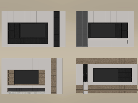  现代电视背景墙su模型 
