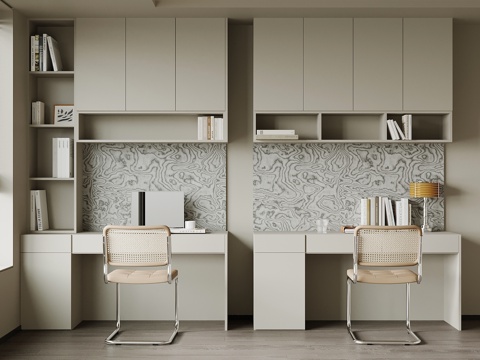 现代书桌椅 书柜su模型