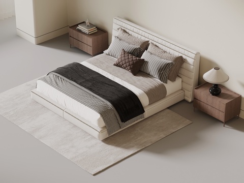  中古风双人床 床头柜3d模型 