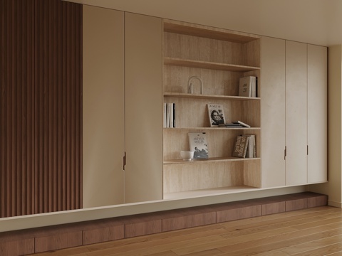  现代中古风置物柜 装饰柜3d模型 