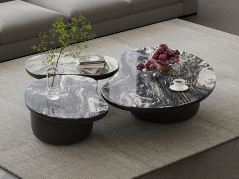  现代意式茶几 大理石茶几 组合茶几3d模型 