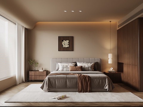  中古风卧室 衣柜 双人床3d模型 