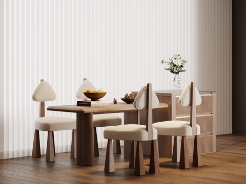 中古风岛台 餐桌椅su模型