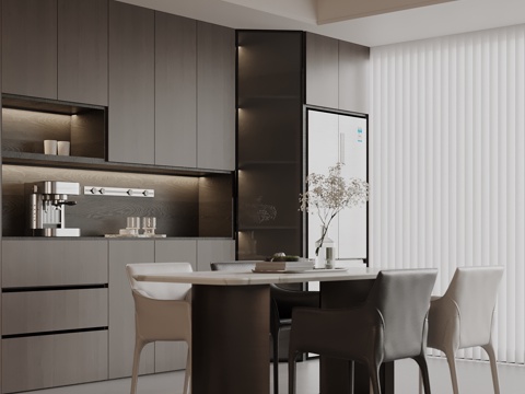  现代意式餐厅 餐桌椅 酒柜3d模型 