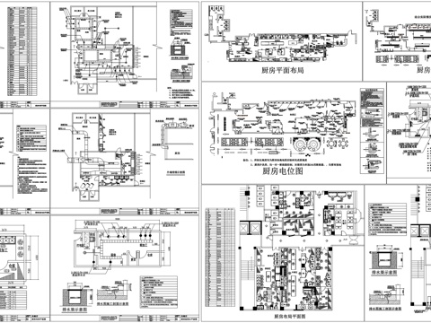 餐饮厨房后厨餐厅平面排水布局定位图CAD素材图库cad施工图