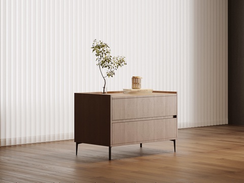  现代中古风床头柜3d模型 