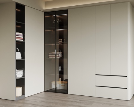 现代衣柜 L型衣柜su模型