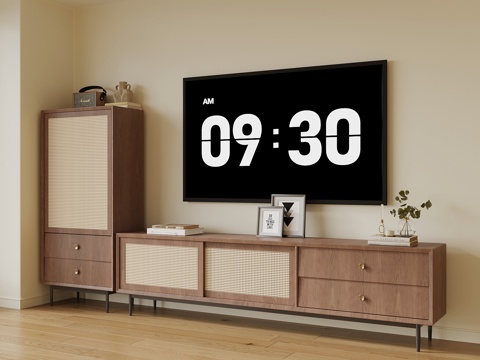 现代中古风电视柜 矮柜 斗柜su模型