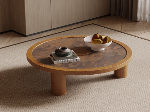 中古风茶几 实木圆形茶几su模型