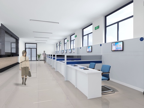  人才市场办公大厅3d模型 