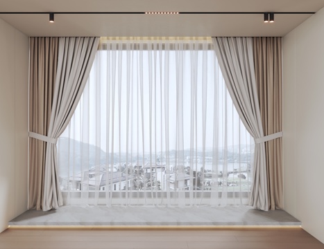  现代窗帘 纯色 素色 纱帘 通用窗帘3d模型 