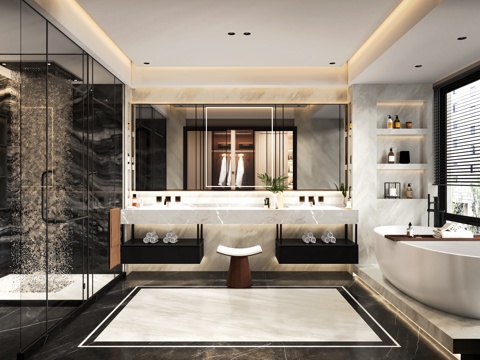  现代意式卫生间主卫浴缸淋浴间酒店卫生间3d模型 