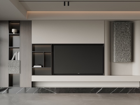 现代意式电视背景墙su模型