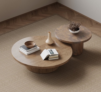  现代中古风茶几 实木茶几3d模型 