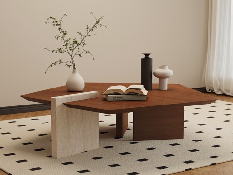 中古风茶几 大理石茶几su模型