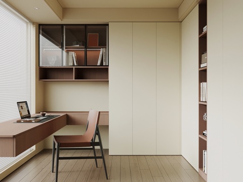  现代书房 书柜 书桌椅3d模型 