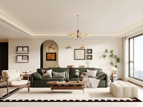  中古风客餐厅 开放厨房 玄关 吧台3d模型 