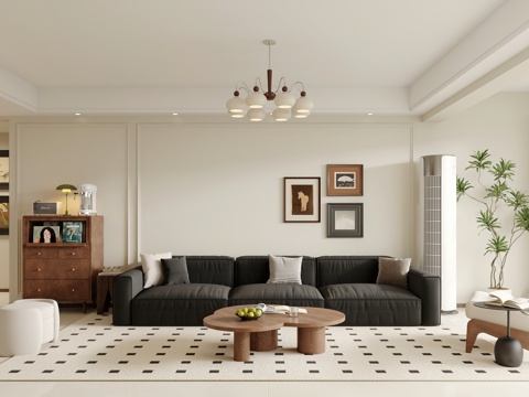  中古风客餐厅 开放厨房3d模型 