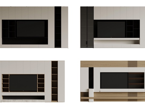  现代电视背景墙3d模型 