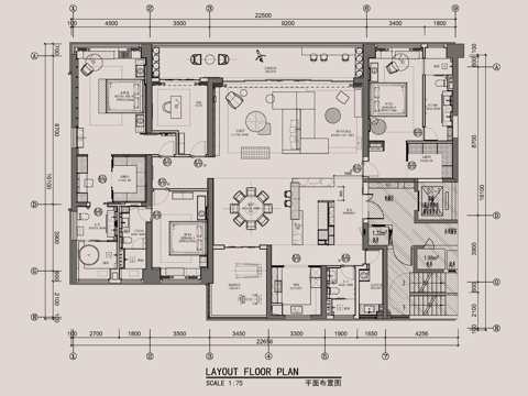 320㎡四居室大平层全套施工图   CAD家装施工图   样cad施工图