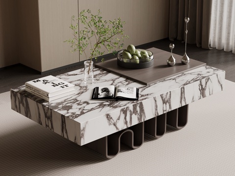 现代意式茶几 方形茶几 大理石茶几su模型