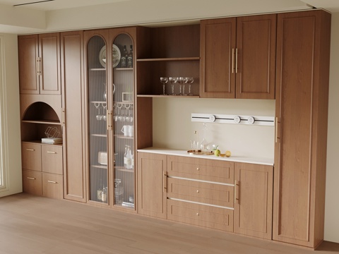 中古风玄关柜 餐边柜 一体柜su模型