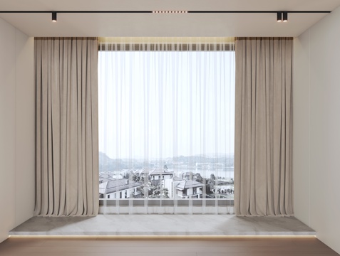  现代窗帘 通用 纱帘 纯色 素色3d模型 