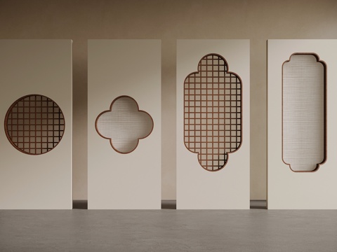  新中式玄关隔断 屏风3d模型 