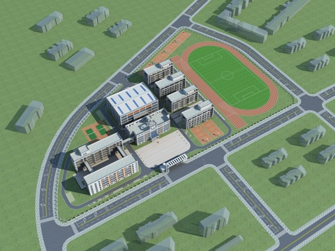  现代学校 小学 中学 教学楼3d模型 