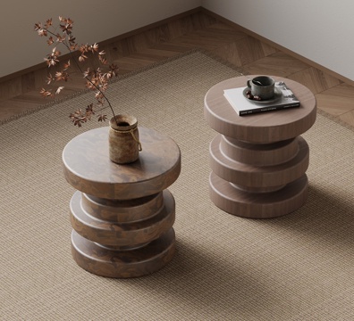  现代中古风边几 圆几3d模型 