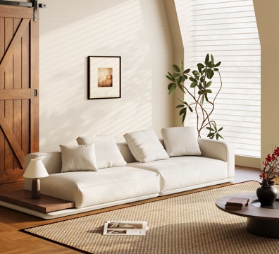 现代中古风沙发 多人布艺休闲沙发su模型