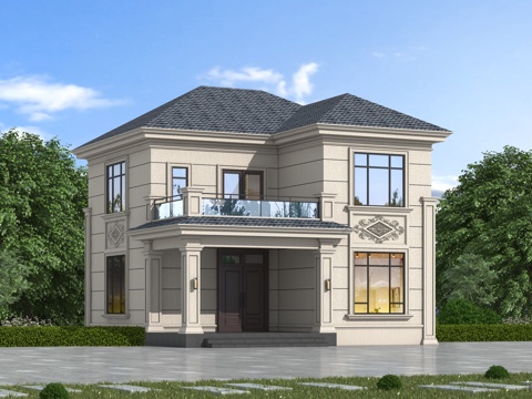  欧式独栋别墅  自建房别墅 二层欧式别墅3d模型 