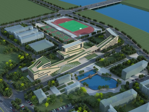  现代学校 小学 中学 教学楼 大学3d模型 