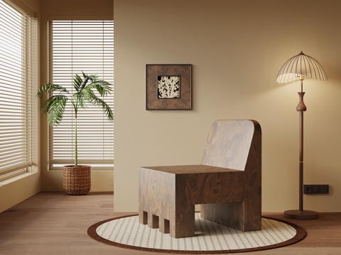  现代中古风休闲椅 实木沙发椅3d模型 