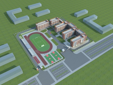  现代学校 小学 中学 教学楼3d模型 
