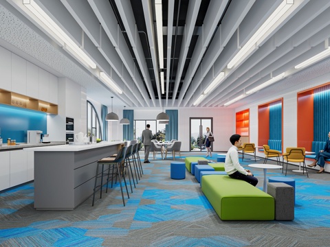  现代办公休息区3d模型 