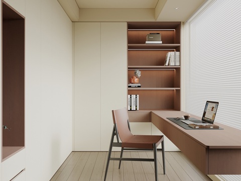 现代书房 书柜 书桌椅su模型