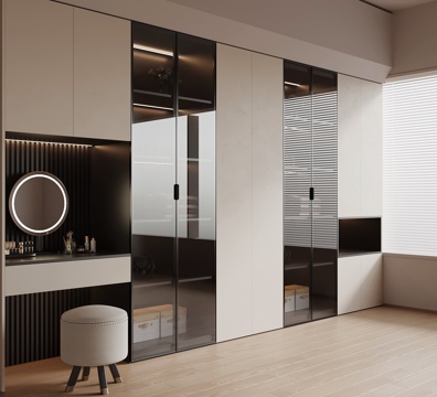 现代衣柜 一体柜 梳妆台su模型