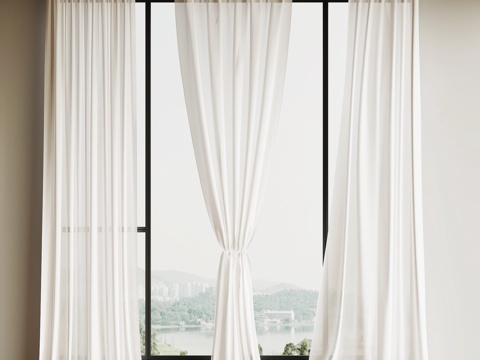  现代窗帘 纱帘3d模型 