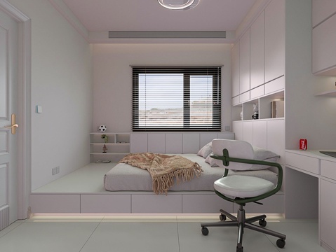  现代卧室 儿童房 书桌床一体 电脑椅3d模型3d模型 