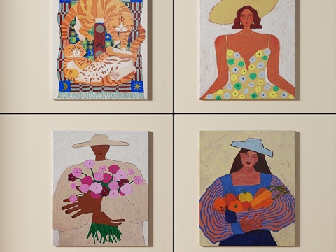  现代，简约，抽象，人物，儿童，组合画3d模型 