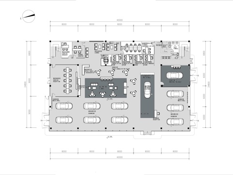 1000平汽车4S店 最新平面施工图设计cad施工图