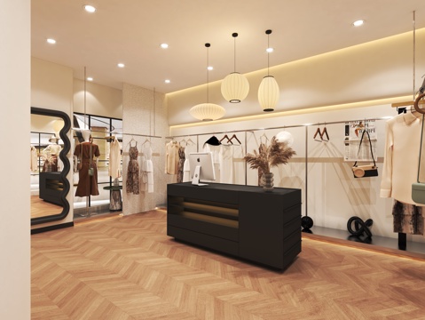  现代奶油风服装店3d模型 