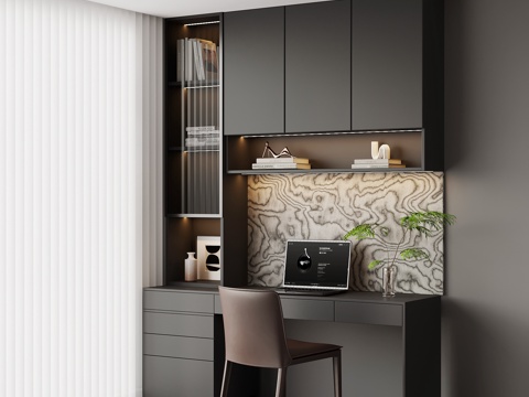  现代意式书桌椅 书柜3d模型 