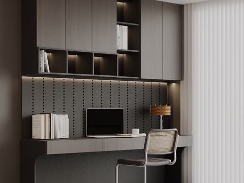 现代书柜 书桌椅su模型