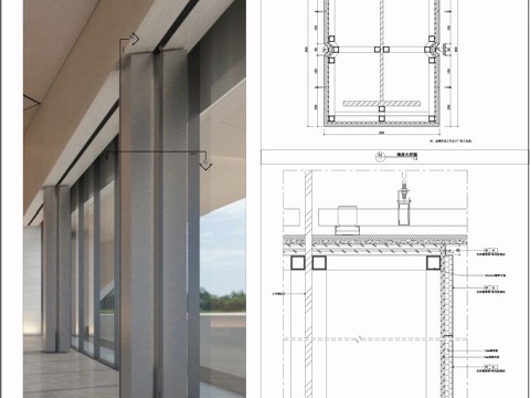 现代柱子 展厅大堂柱子  打砂镀黑钢包柱 幕墙柱子cad施工图