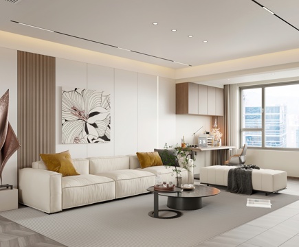  现代客餐厅 开放厨房 电视墙3d模型 