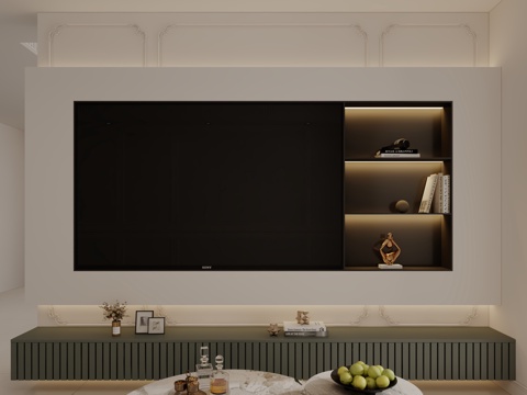  现代法式电视背景墙3d模型 