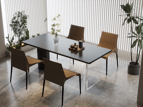 现代意式餐桌椅 条形餐桌su模型