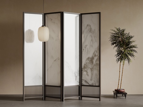  新中式屏风 隔断3d模型 